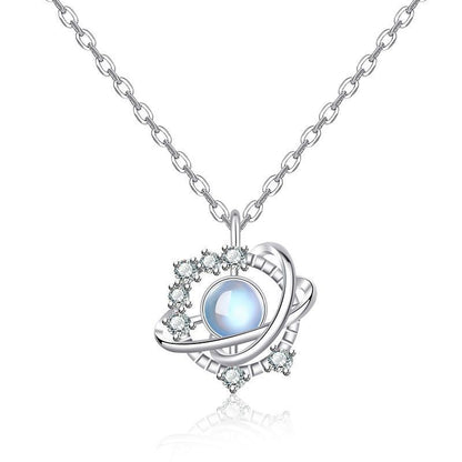 Collier Planète Moonstone Femme Strass Niche Pendentif Chaîne De Clavicule