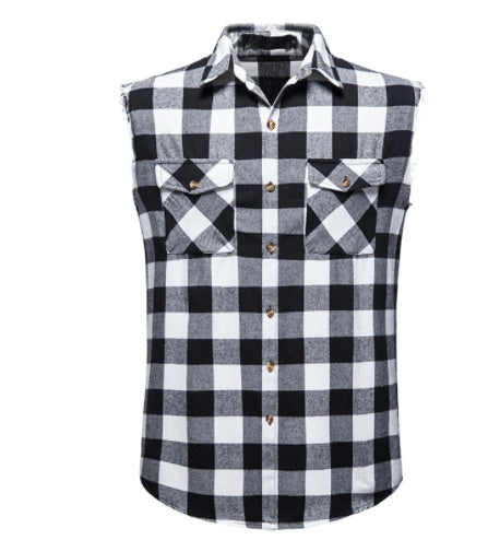 Men's Vest Casual Plaid Sleeveless Shirt Pocket Decoration Large Size Vest