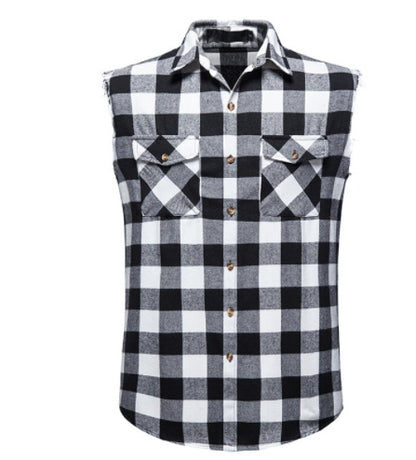 Men's Vest Casual Plaid Sleeveless Shirt Pocket Decoration Large Size Vest