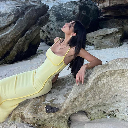 Summer New Sexy Backless Long Suspender Dress