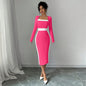 Women's Patchwork Color-block Sexy Long-sleeve Bodycon Dress