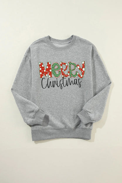Gray Merry Christmas Festive Letter Print Drop Shoulder Sweatshirt