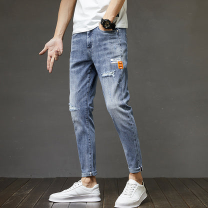 Pantalon en Denim déchiré pour hommes, coupe ajustée, longueur cheville