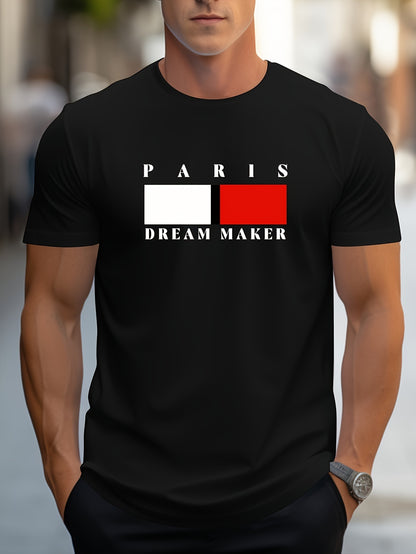 Parisian Dreamer Maker Graphic Printed Men's Creative Top, Casual Short Sleeve Round Neck T-shirt, Summer Outdoor Men's Clothing