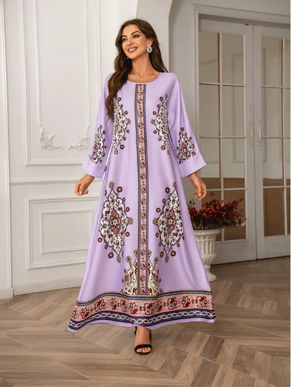 Robe Abaya élégante à manches longues et imprimé floral