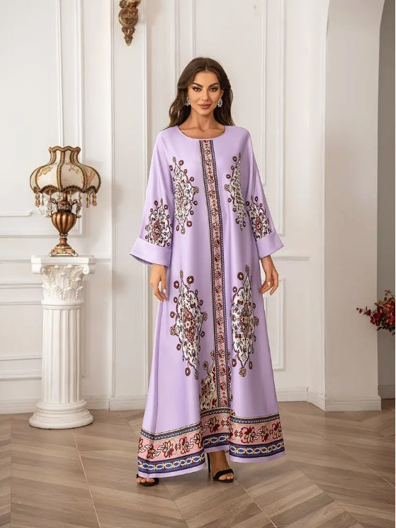 Robe Abaya élégante à manches longues et imprimé floral