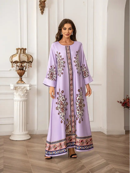 Robe Abaya élégante à manches longues et imprimé floral