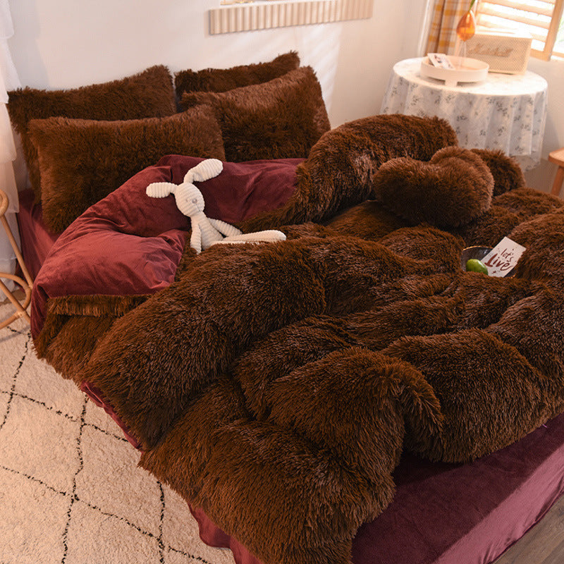 Housse Couette Luxe Fleece Mink Velvet Épaisse Hiver – Queen King Chaude Douillette Sherpa Réversible